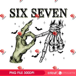 Six Seven Horror Halloween PNG, Witches And Skeleton 67 Meme PNG, Funny Spooky Vibes PNG