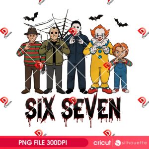 Six Seven Meme Horror Friends PNG, 67 Meme Halloween Killers PNG, Horror Friends 67 Trending PNG