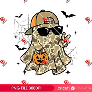 Spooky Dude Ghost Halloween Boy PNG, Boy Boo Ghost Halloween PNG, Retro Ball Cap Kid Camo Ghost PNG