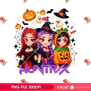 Spooky Huntrix Halloween PNG Digital Design, Chibi Saja Girls Halloween PNG, Demon Hunters Halloween PNG