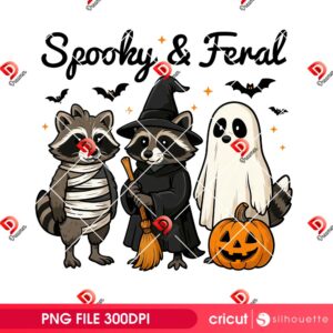 Spooky Raccoon PNG, Spooky And Feral Halloween PNG, Cute Raccoon Witch And Ghost Pumpkin PNG