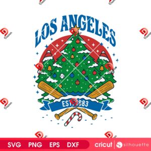 Christmas LA Dodgers EST 1883 SVG PNG, Los Angeles Baseball Christmas Tree SVG PNG