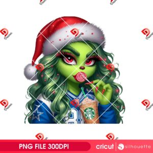 Cute Grinch Girl Dallas Cowboys PNG, Grinchmas Christmas Football Cowboys PNG