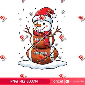 Football Snowman Christmas PNG, Cute Snowman Made of Footballs Lights PNG, Football Sports NFL Christmas PNG