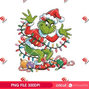 Funny Grinch Christmas 2025 PNG, Grinchmas And Christmas Lights PNG Design