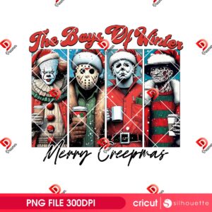 Horror Killers The Boys Of Winter PNG, Merry Creepmas Horror Friends Christmas PNG