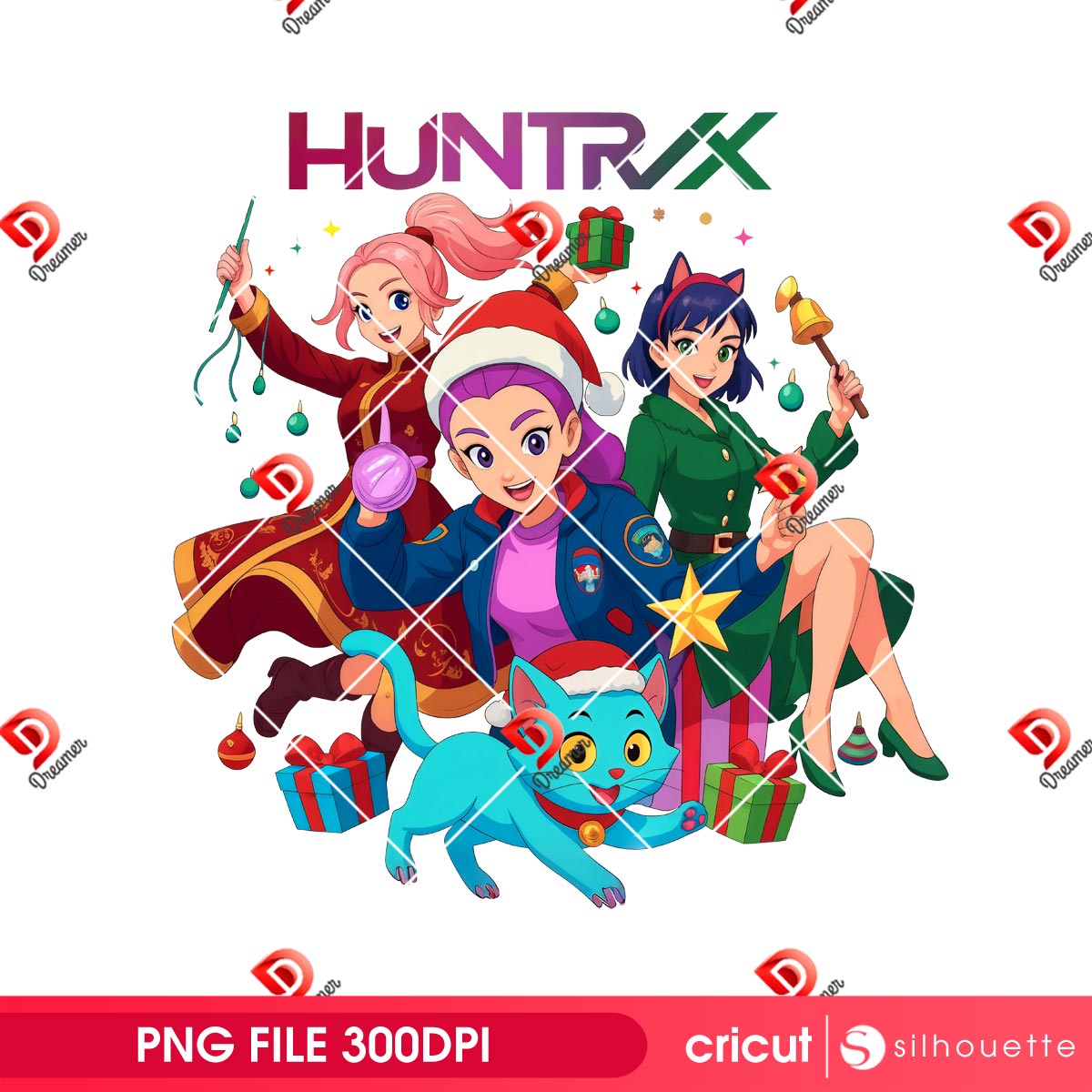 Huntrix Saja Girls And Derpy Cat Christmas PNG, Merry Xmas Demon Hunters Kpop PNG 1 Huntrix Saja Girls And Derpy Cat Christmas PNG, Merry Xmas Demon Hunters Kpop PNG