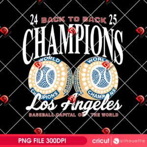 LA Dodgers Back To Back 2025 PNG, Los Angeles Baseball World Series Champions 2024 2025 PNG