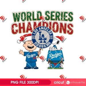 Peanuts Christmas LA Dodgers Champions 2025 PNG, Holiday Charlie Brown And Snoopy WS Champions Dodgers PNG