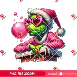 The Grinch Blowing A Pink Bubble PNG, Grinchmas Christmas 2025 PNG