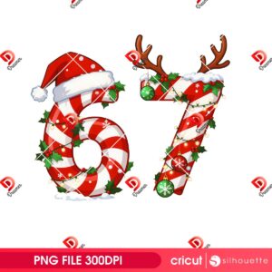 67 Christmas Candy Cane PNG, Merry Xmas Six Seven Meme Candy PNG