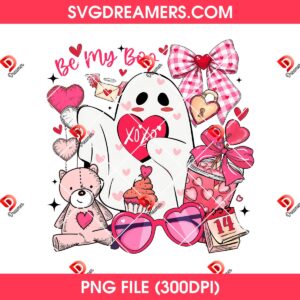 Be My Boo Valentine Ghost PNG, Coquette Bow Cute Ghost PNG, Teddy Bear And Boo XOXO Heart Valentines Day PNG