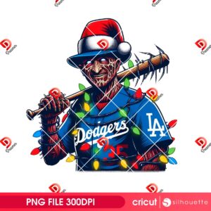 Freddy Krueger LA Dodgers Merry Christmas PNG, Horror Killer Christmas Lights Baseball PNG