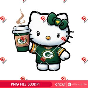Green Bay Packers Hello Kitty With Coffee PNG