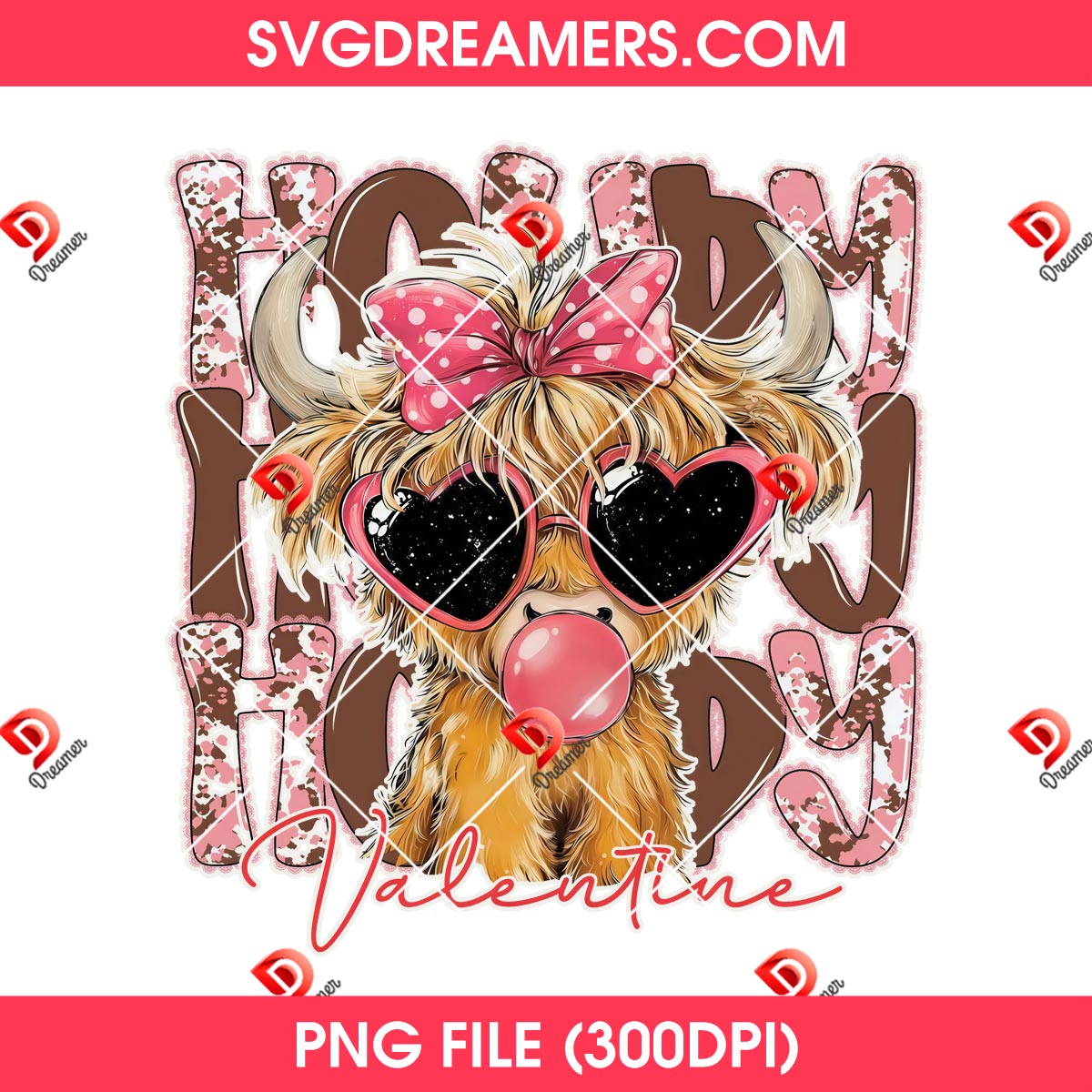 Highland Cow Valentine Coquette PNG, Retro Valentines Day Design PNG 1 Highland Cow Valentine Coquette PNG, Retro Valentines Day Design PNG