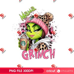 Mama Grinch PNG, Merry Grinchmas 2025 Grinch Girl With Coffee PNG