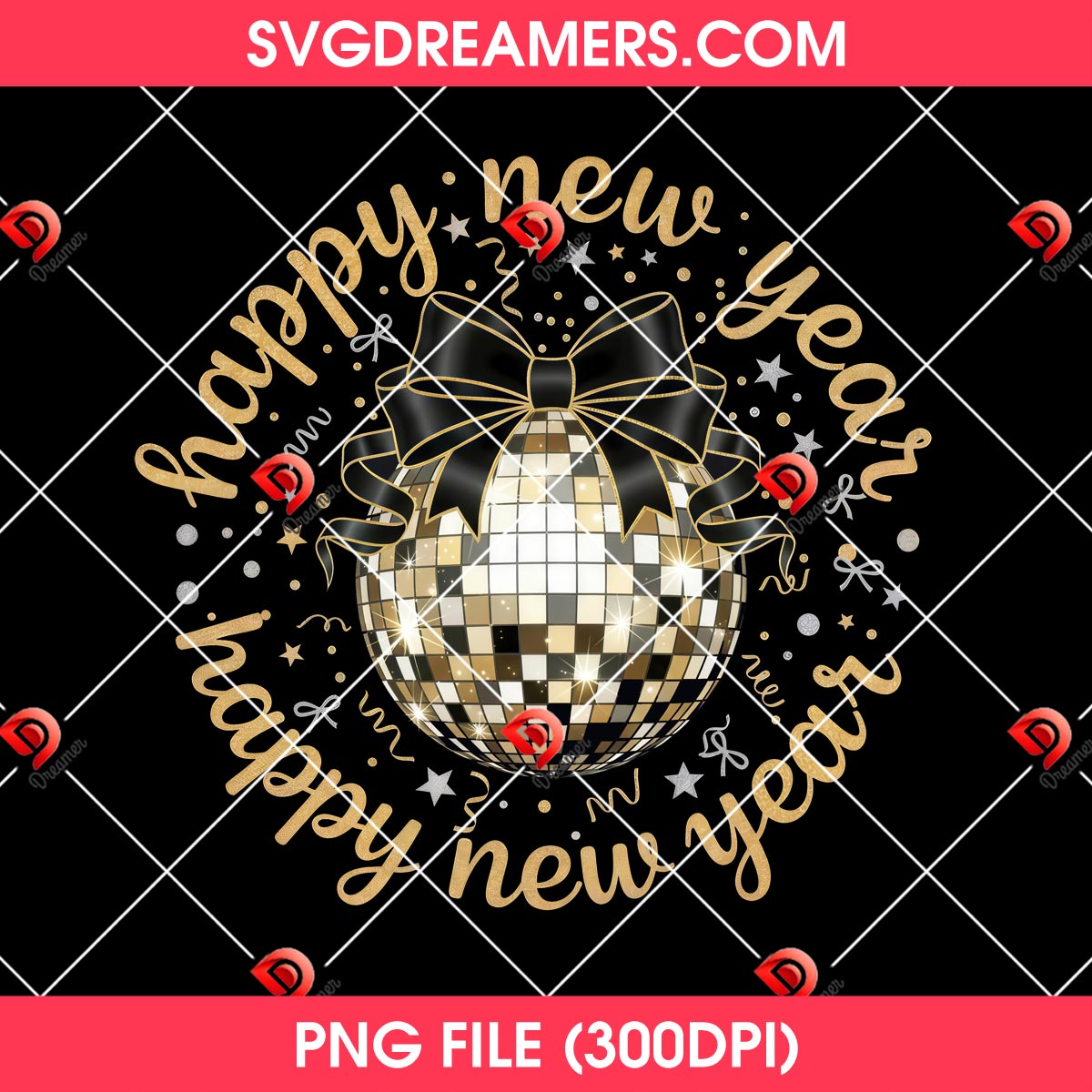 Retro Disco Ball Happy New Year Design PNG File 1 Retro Disco Ball Happy New Year Design PNG File