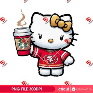 San Francisco 49ers Hello Kitty With Starbucks Coffee PNG