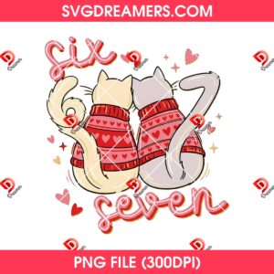 Six Seven 67 Valentine Couple Cats PNG, Cats 67 Meme Valentines Day PNG