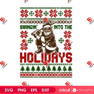 Swinging Into The Holidays SVG PNG, Santa Claus Baseball Christmas PNG SVG