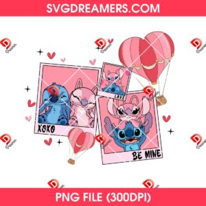 Angel And Stitch Valentine PNG, XOXO Couple Stitch Be Mine Valentine PNG