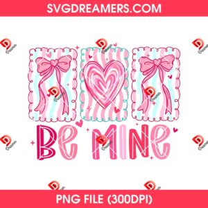Be Mine Valentines Day Coquette Bow PNG, Preppy Heart Brushstroke Love PNG