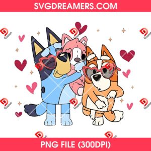 Bluey Dog Valentines Day PNG, Bluey Bingo Family Valentine PNG