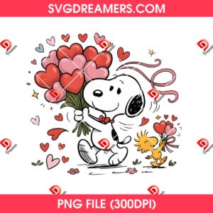 Bundle Snoopy Valentines Day PNG File, Peanuts Friends Valentine Heart PNG Bundle