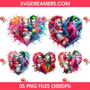 Couple Harley Quinn And Joker PNG Bundle, Valentines Day Horror Couple PNG Bundle