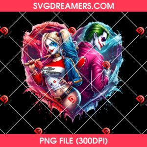 Couple Harley Quinn And Joker PNG Bundle, Valentines Day Horror Couple PNG Bundle