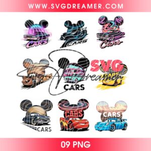 Disney Mouse Cars Bundle PNG, Lightning McQueen Mickey Head PNG Bundle