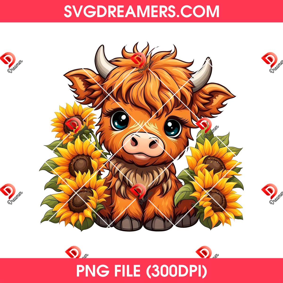 Highland Cow With Sunflower PNG Bundle 2 Highland Cow With Sunflower PNG Bundle