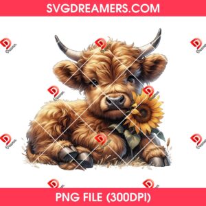 Highland Cow With Sunflower PNG Bundle 13 Highland Cow With Sunflower PNG Bundle