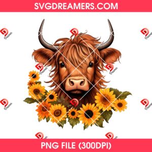 Highland Cow With Sunflower PNG Bundle 15 Highland Cow With Sunflower PNG Bundle