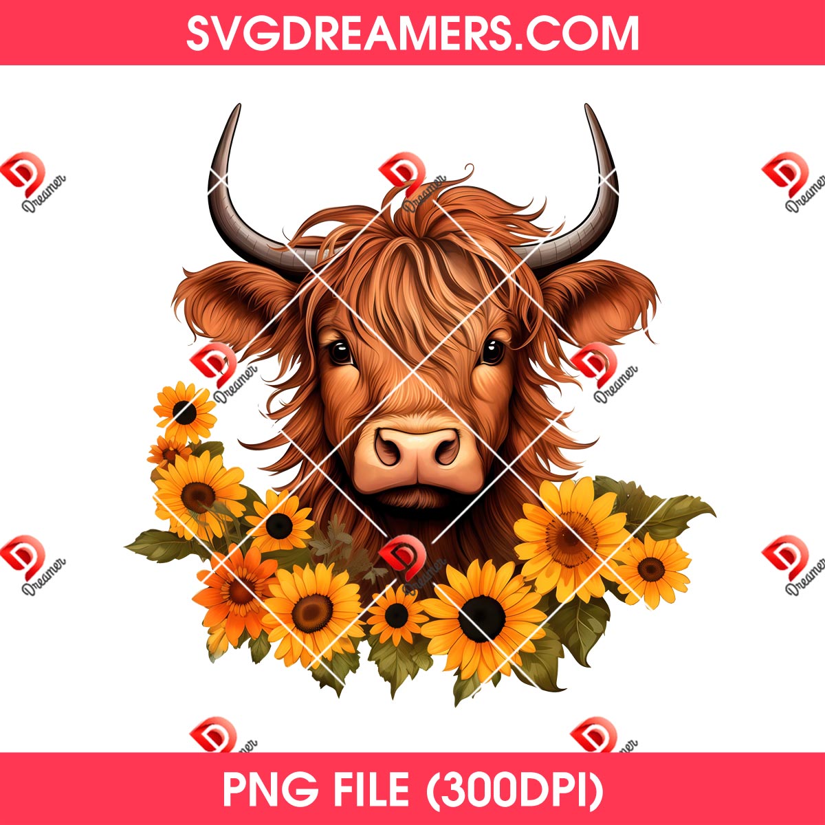 Highland Cow With Sunflower PNG Bundle 7 Highland Cow With Sunflower PNG Bundle