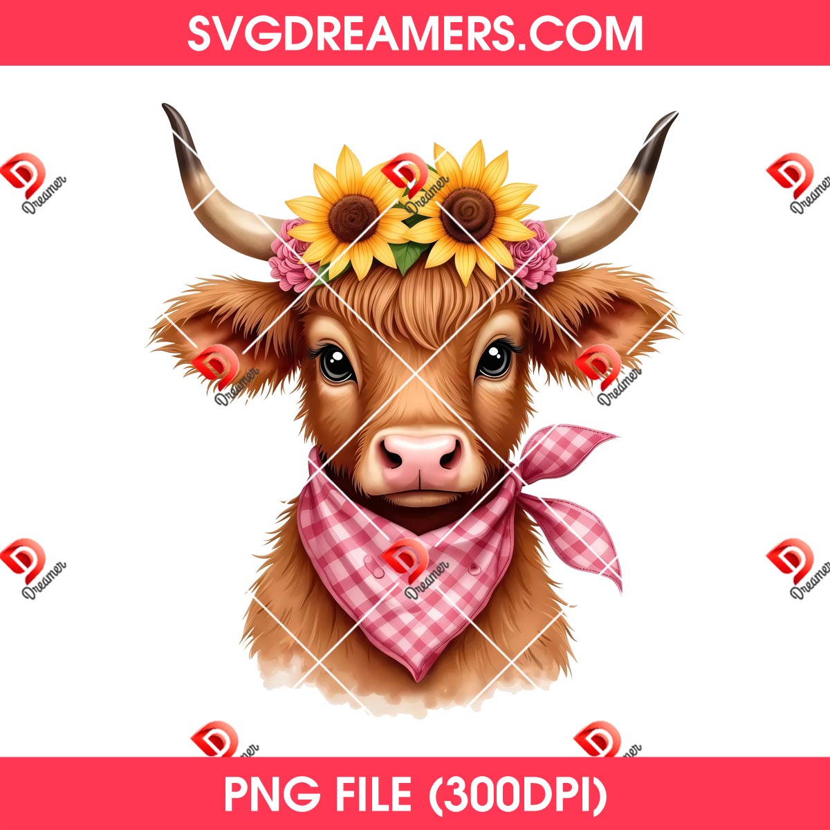Highland Cow With Sunflower PNG Bundle 8 Highland Cow With Sunflower PNG Bundle