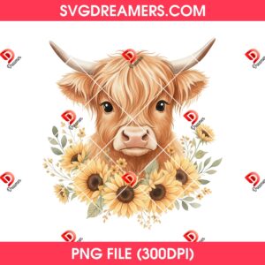 Highland Cow With Sunflower PNG Bundle 17 Highland Cow With Sunflower PNG Bundle 8