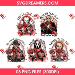Horror Valentine Bundle PNG, Killers Movie Valentines Day PNG Bundle