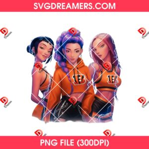 Huntrix Football Bengals PNG, NFL Kpop Demon Hunters PNG, Saja Girls Cincinnati Bengals Team PNG