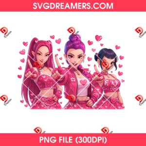 Huntrix Kpop Valentines Day Saja Girls PNG, Demon Hunters Valentine PNG
