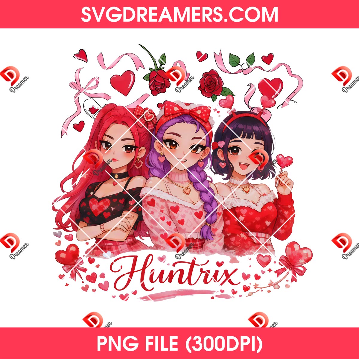 Bundle Huntrix Valentines Day PNG, Kpop Demon Hunters Valentine PNG Bundle 9 Huntrix Valentine Demon Hunters PNG, Saja Girls Pink Heart Valentines Day PNG