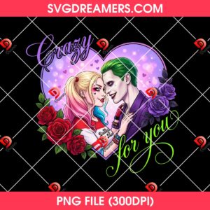 Joker And Harley Quinn Valentine PNG, Crazy For You PNG, Goth Romance Couple PNG