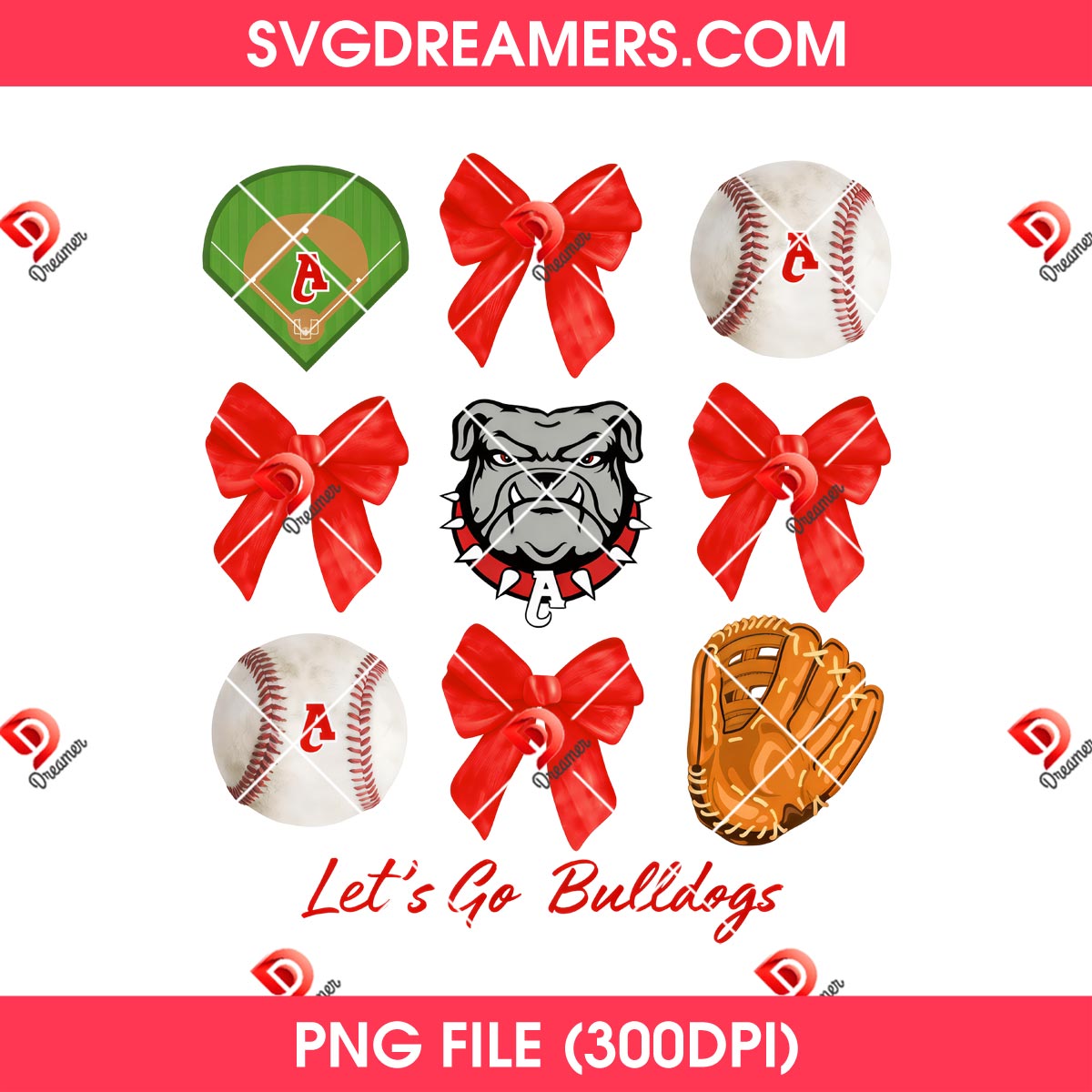 Let's Go Bulldogs Baseball Coquette Bow PNG 1 Let's Go Bulldogs Baseball Coquette Bow PNG