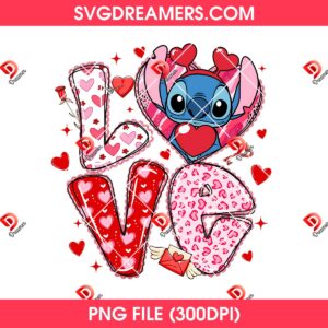 Love Stitch PNG, Disney Cartoon Stitch Valentines Day PNG