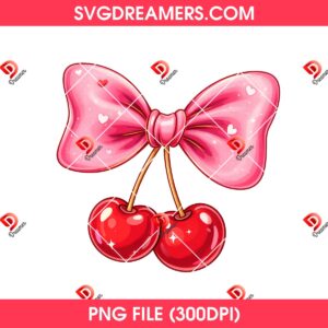Pink Cherry Coquette Bow PNG