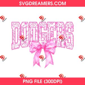Pink Dodgers Coquette Bow PNG, Los Angeles Dodgers Baseball Pink Design PNG