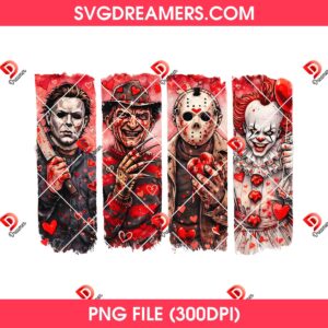 Retro Horror Killers Valentine PNG, Horror Valentines Day Movie Characters PNG
