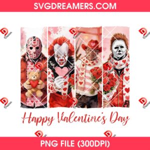Retro Valentine Horror Killers PNG, Happy Valentines Day With Horror Movie Characters PNG