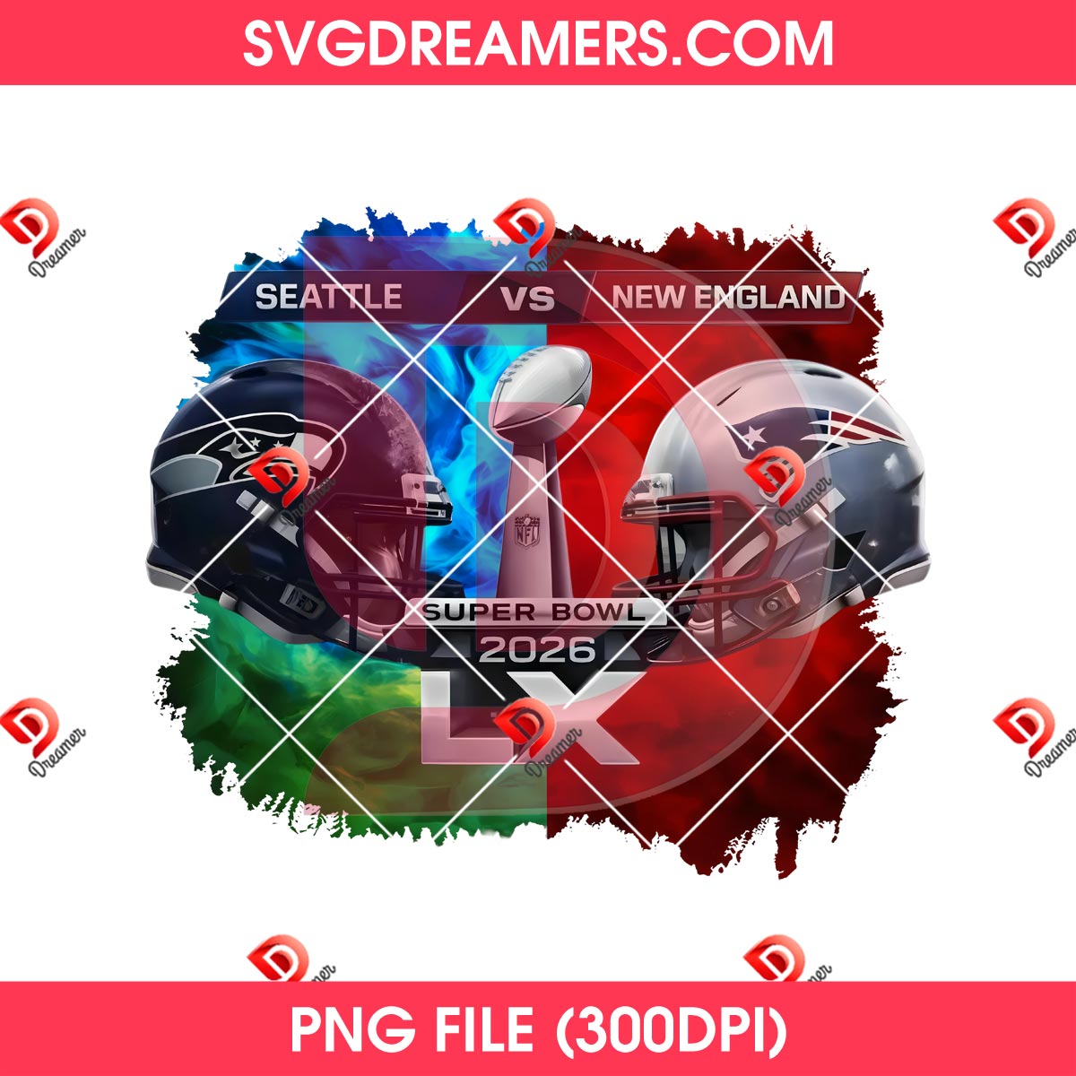 Seattle VS New England Super Bowl LX 2026 PNG Design 2 Seattle VS New England Super Bowl LX 2026 PNG Design