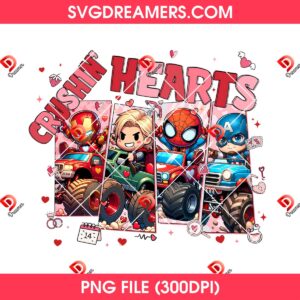Superheroes Valentines Day PNG, Crushin Heart PNG